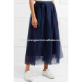 Graceful Navy Nylon Tulle Midi Summer Skirt Manufacture Wholesale Fashion Women Apparel (TA0020S)